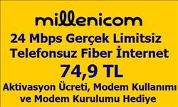 Millenicom 24 Mbps Gerçek Limitsiz Telefonsuz Fiber İnternet 74,9