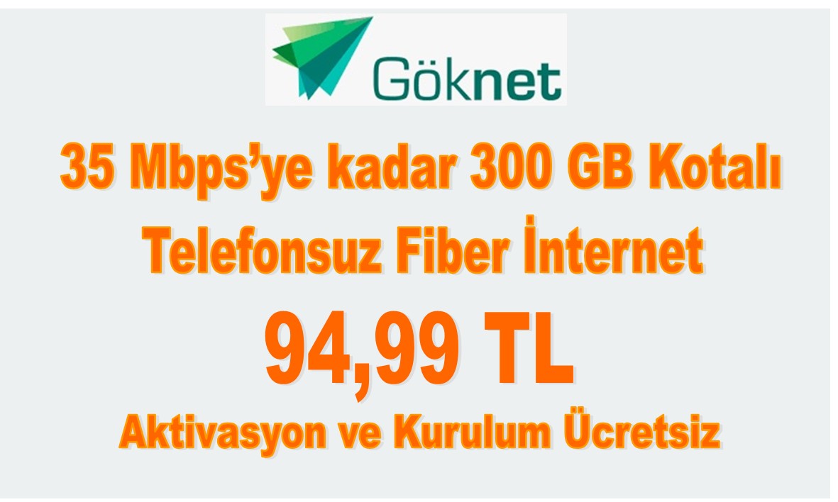 Göknet 35 Mbps’ye kadar 300 GB Kotalı Fiber İnternet 94,99 TL