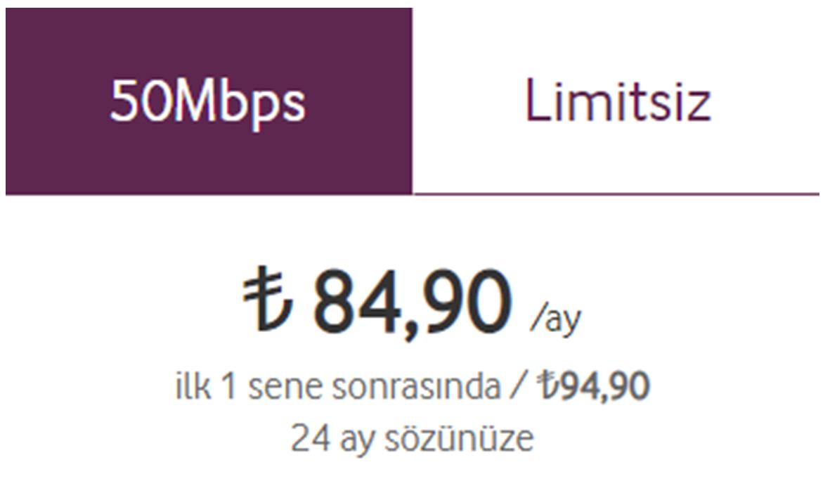 Vodafone 50 Mbps Fiber İnternet ilk 12 ay 84,9 TL